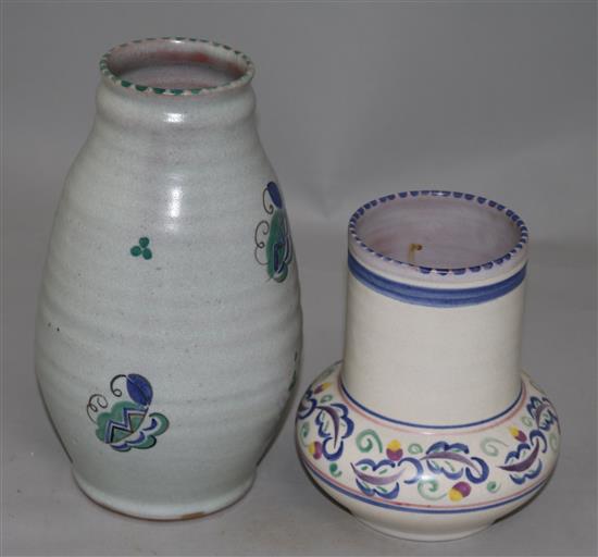Three Carter Stabler Adams vases and a similar Poole Pottery vase, tallest 8in.